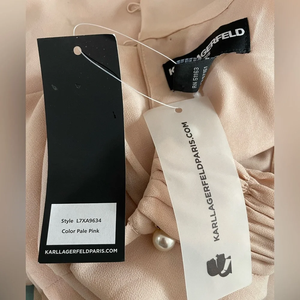 NWT Karl Lagerfeld Paris med. fancy top, sleeveless blouse pale pink faux pearl - Picture 5 of 7